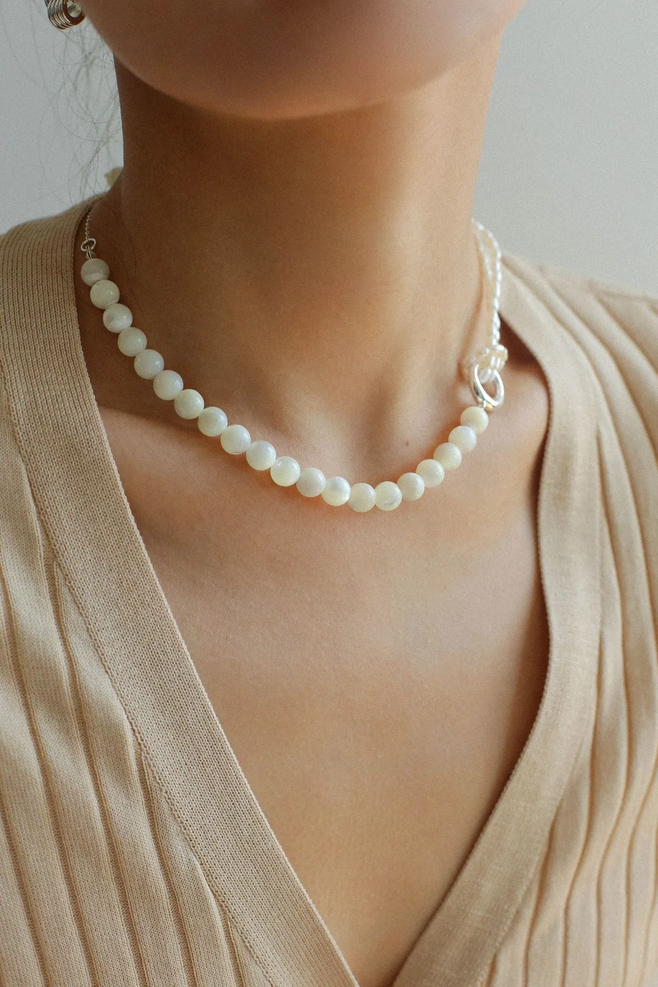 Millet Pearl and White Mother-of-Pearl Beaded Choker Necklace