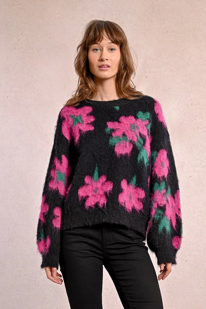 Molly Bracken Black/Pink Floral Brushed Knit Jumper