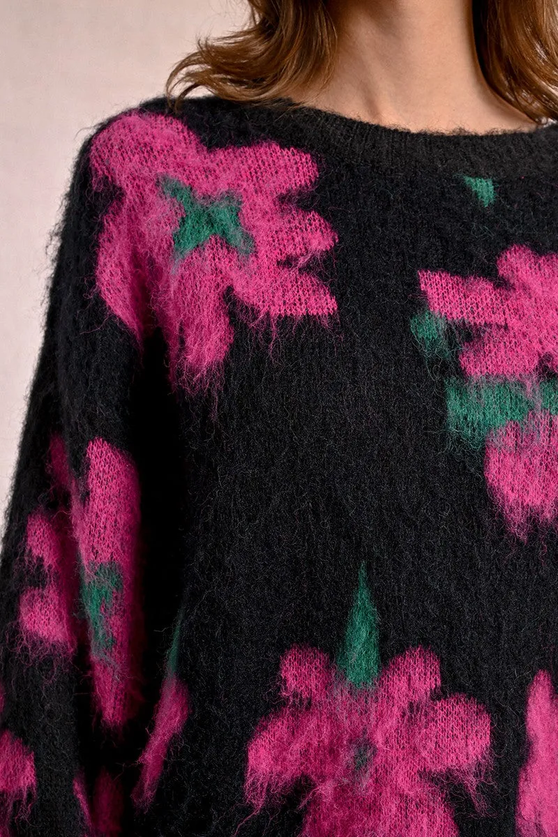 Molly Bracken Black/Pink Floral Brushed Knit Jumper