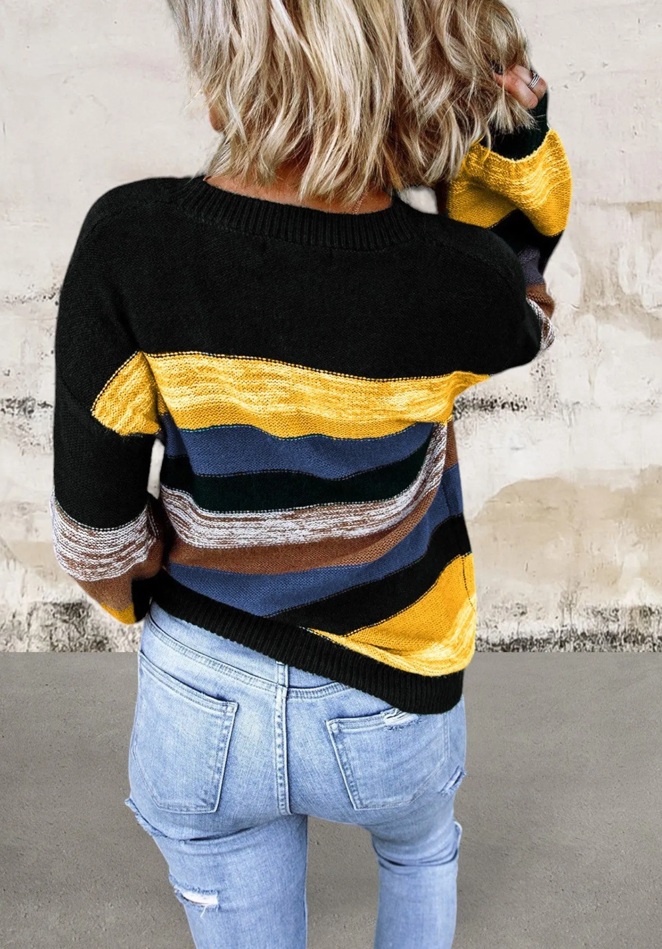 Multicolor Balloon Sleeve Sweater