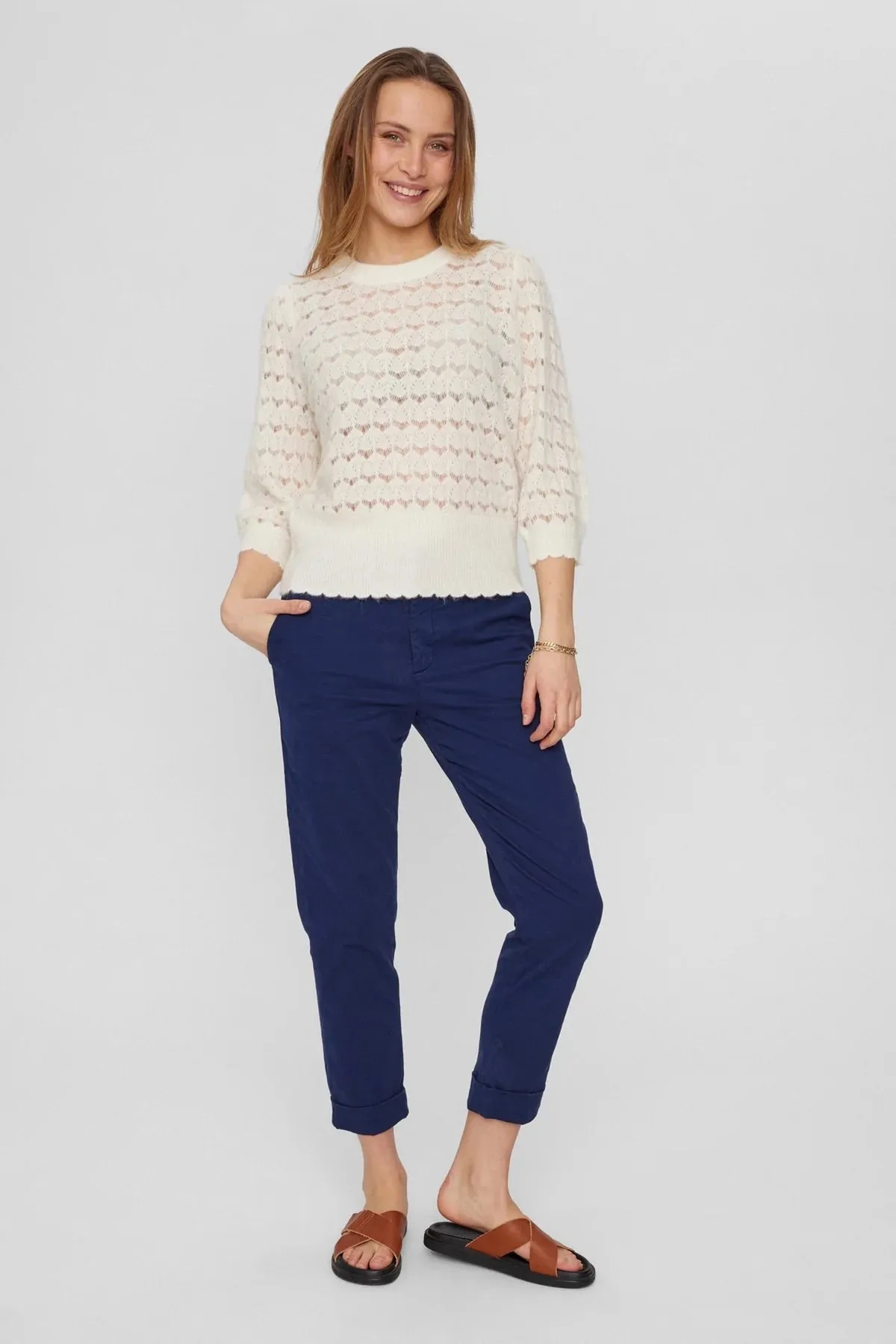 Soft Cloud Dancer Pointelle Knit Sweater by Numph - Womens