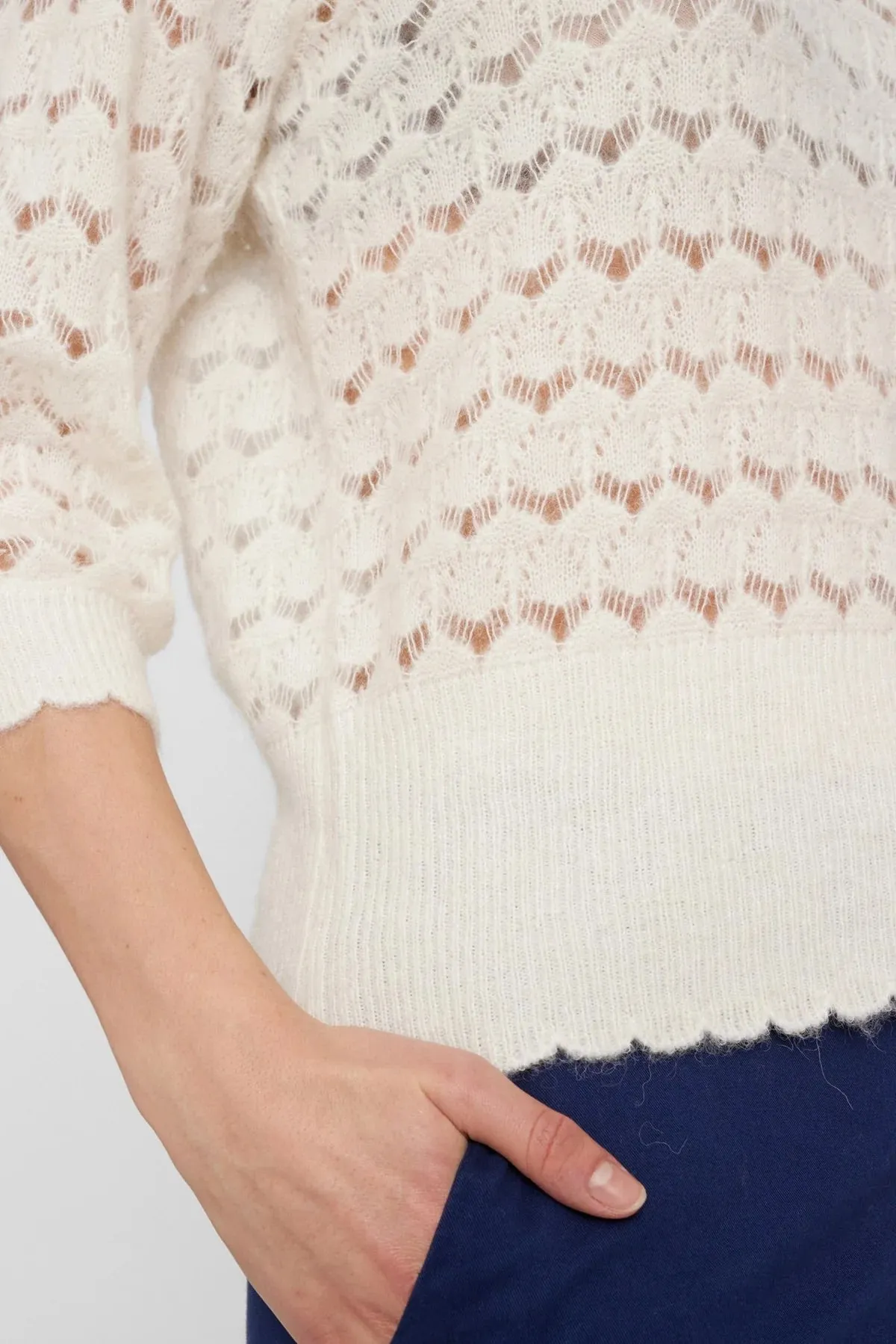 Soft Cloud Dancer Pointelle Knit Sweater by Numph - Womens