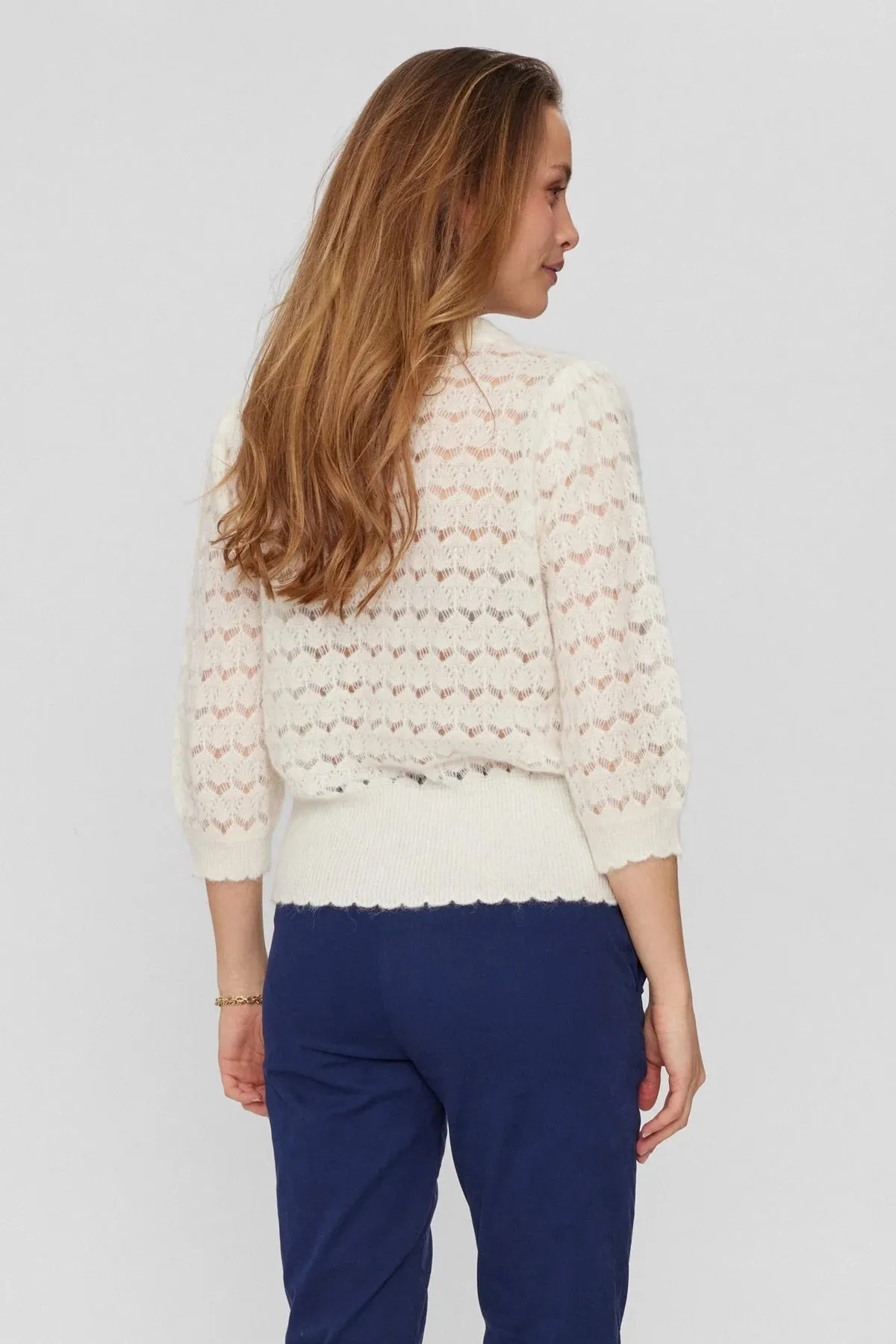 Soft Cloud Dancer Pointelle Knit Sweater by Numph - Womens