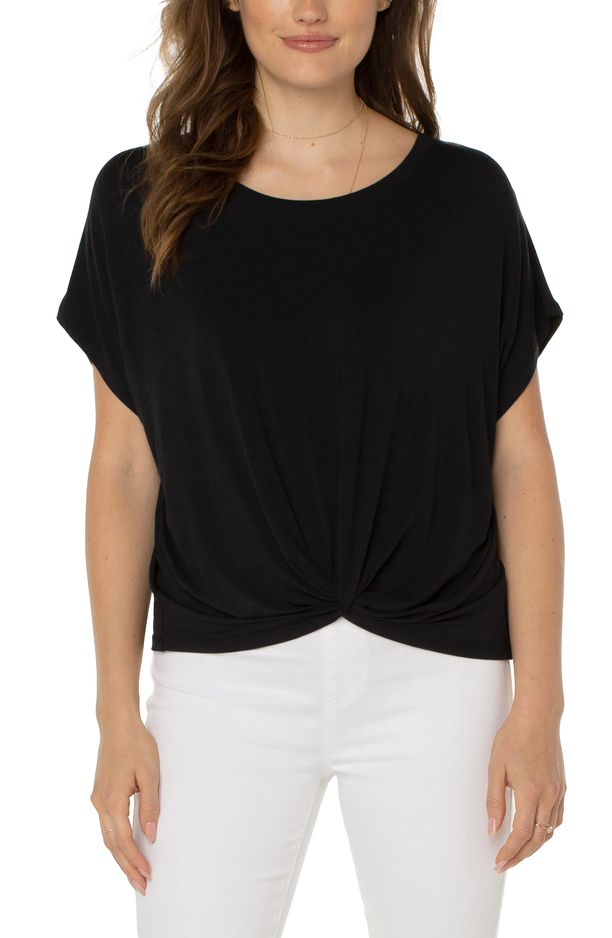 PETITE TWIST FRONT DOLMAN KNIT TEE