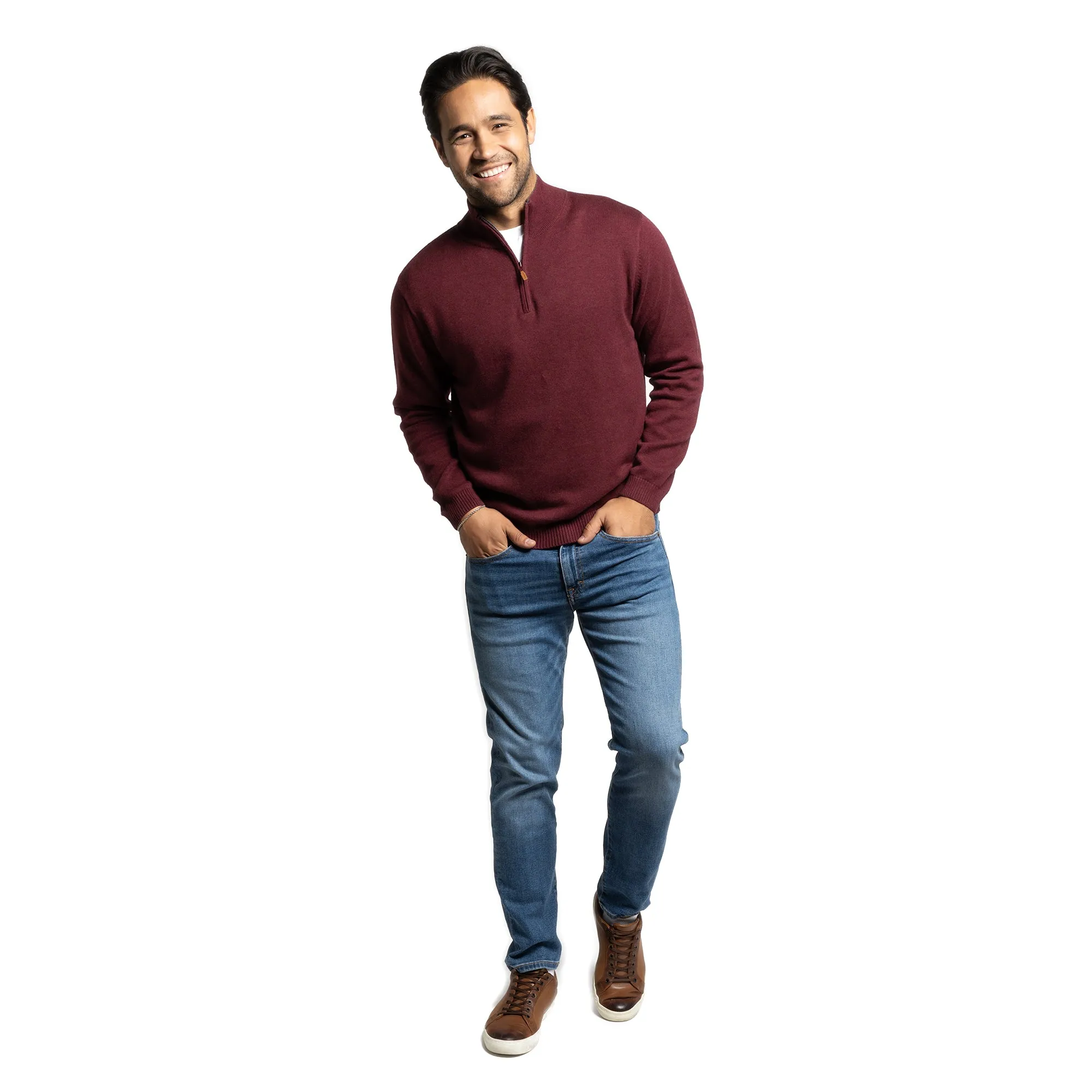 Pima Cotton Quarter Zip Sweaters - Burgundy