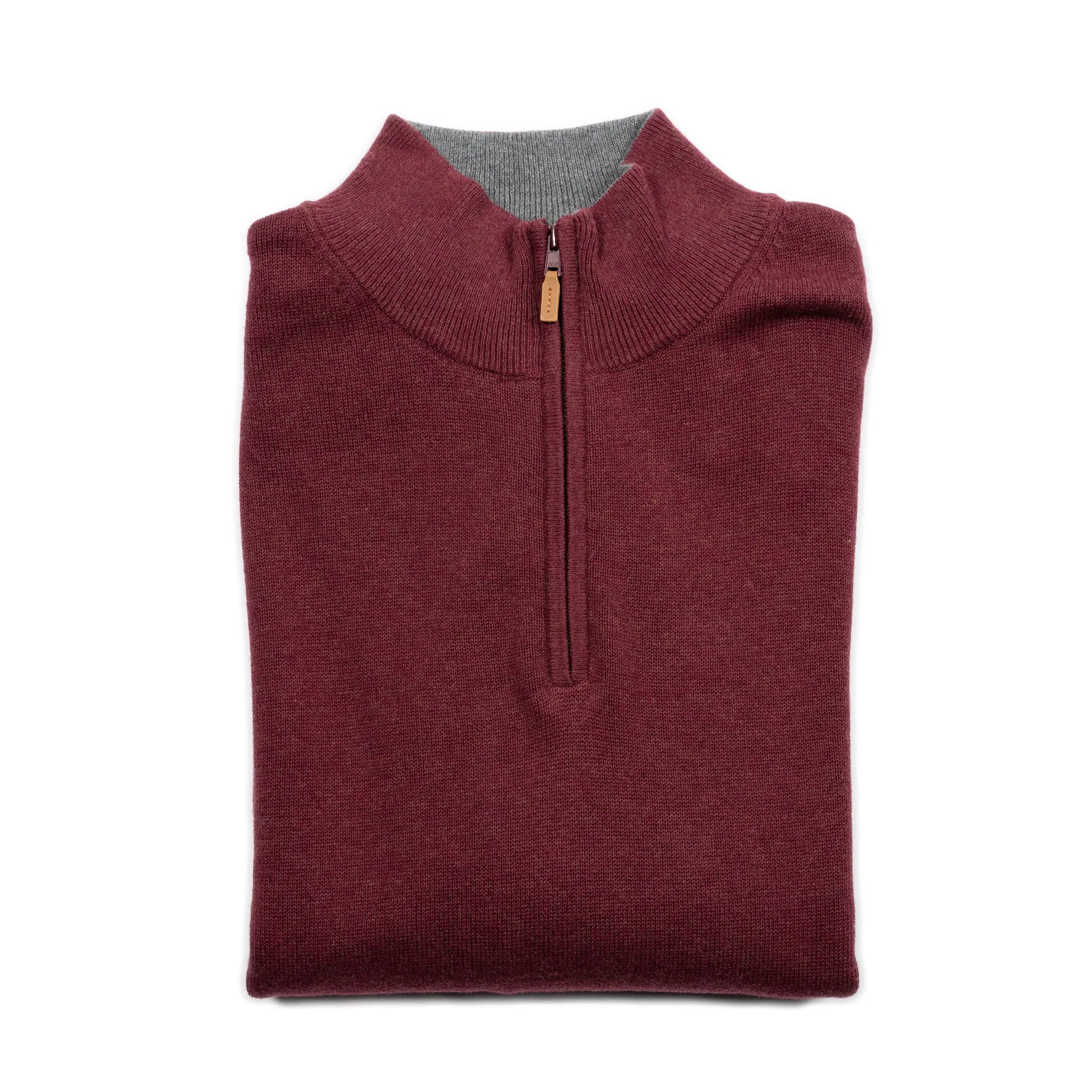 Pima Cotton Quarter Zip Sweaters - Burgundy