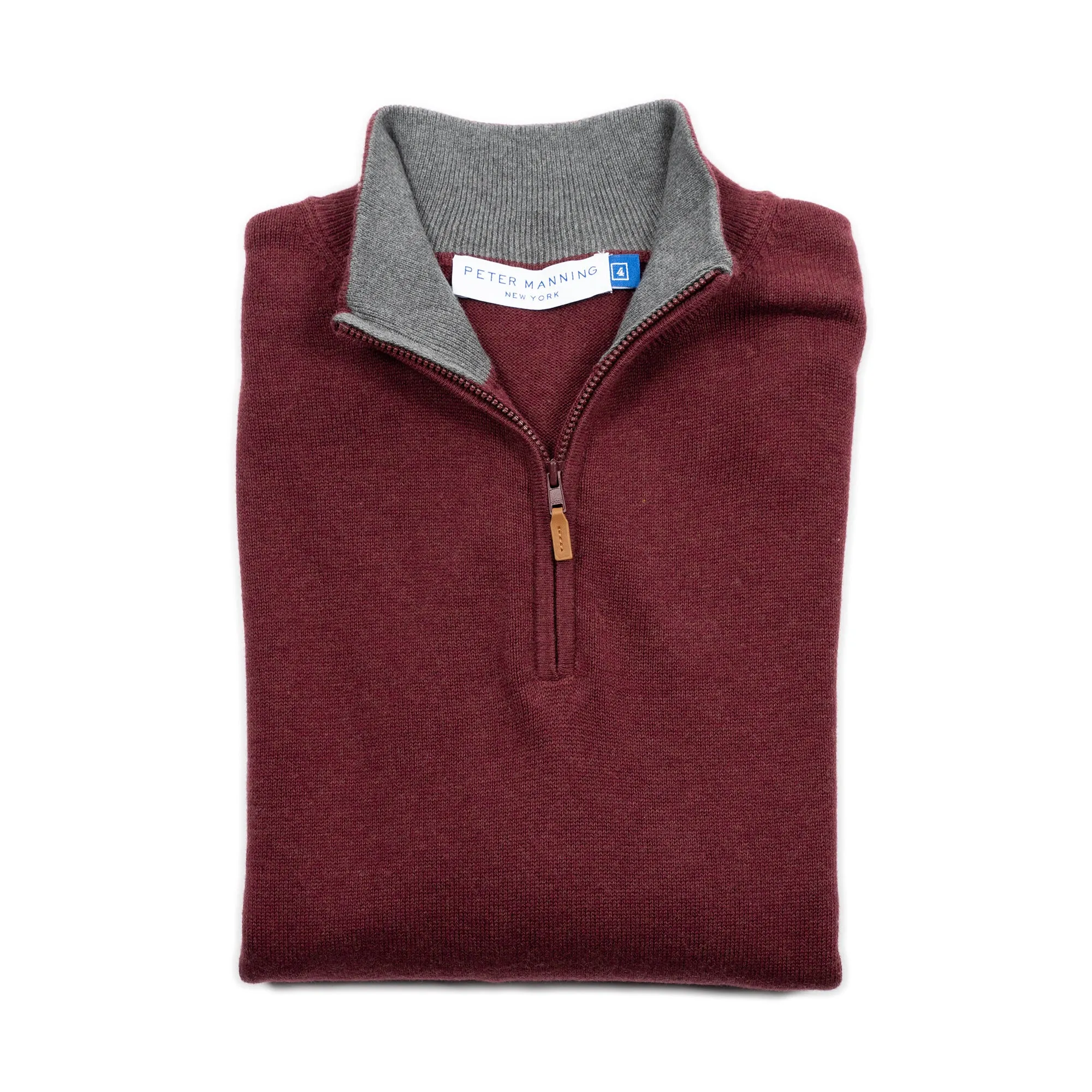 Pima Cotton Quarter Zip Sweaters - Burgundy