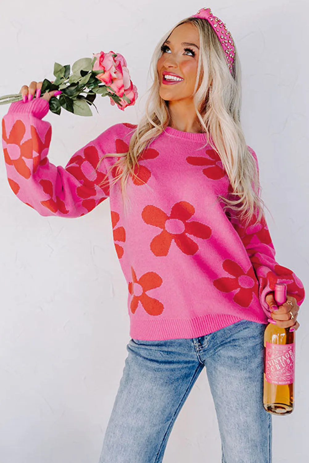 Pink daisy sweater