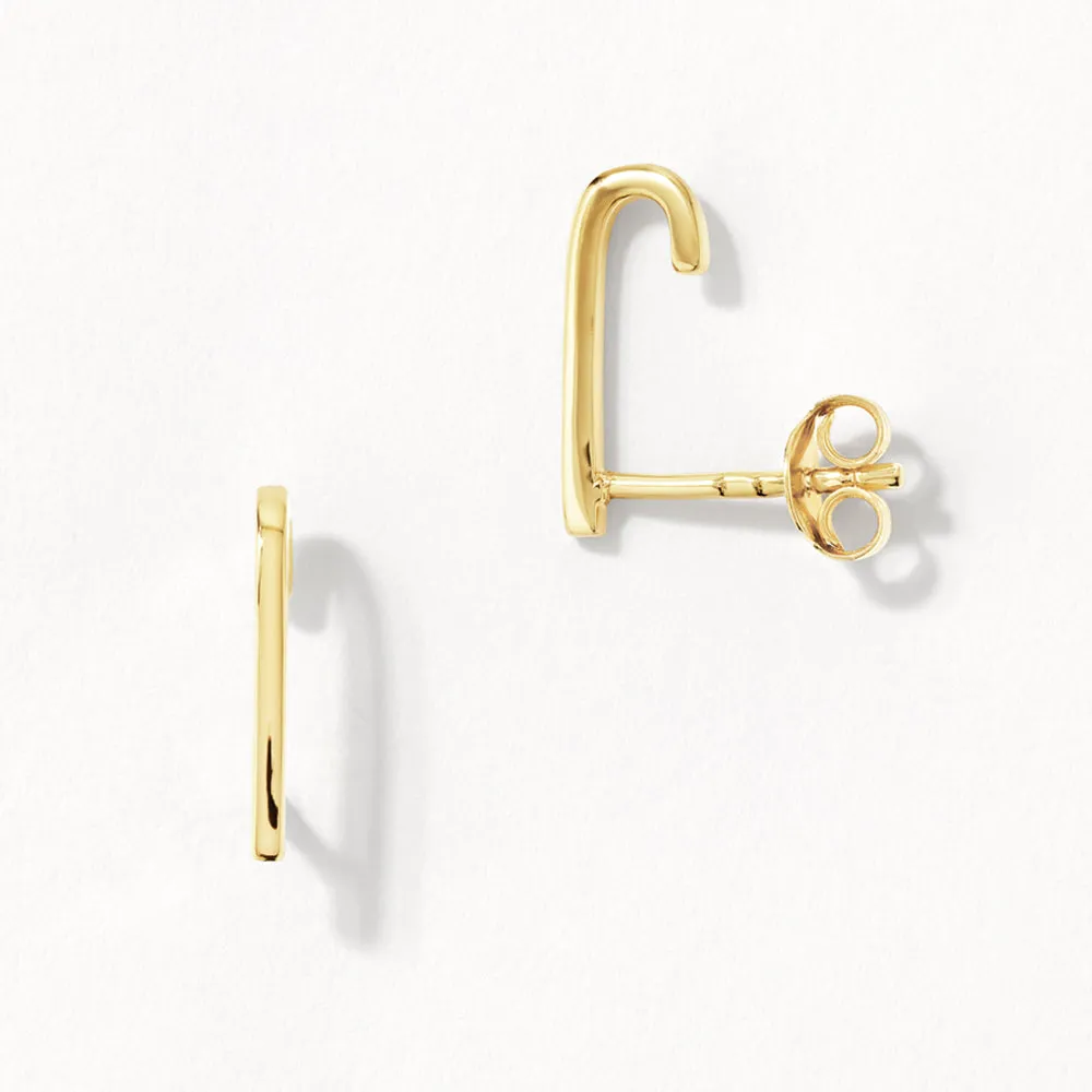 Plain Suspender Half Stud Earrings in Gold