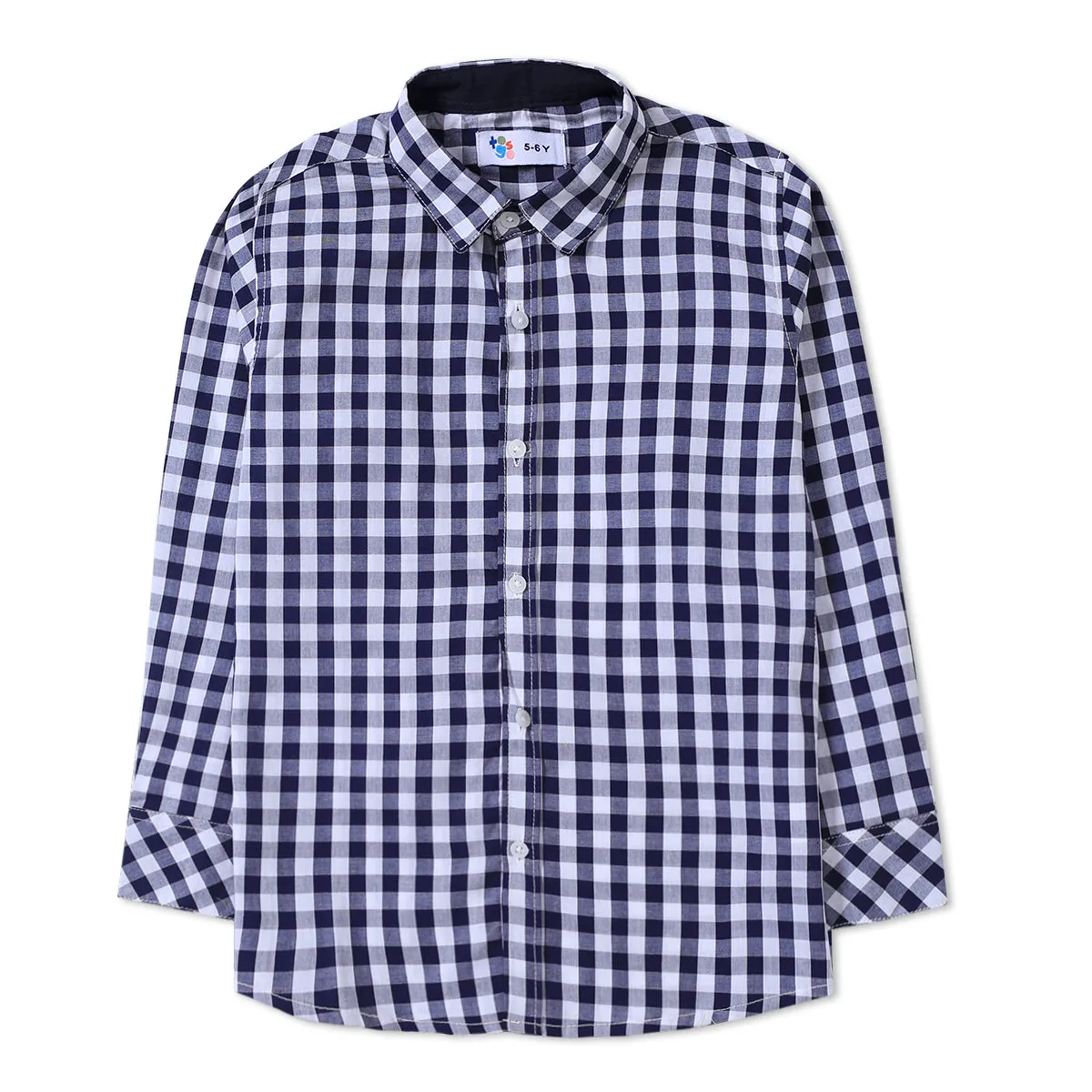 Printed Check Blue Button Down Shirt