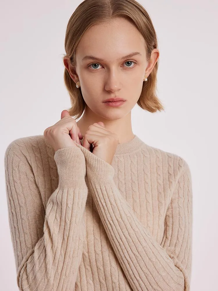 Pure Cashmere Seamless Cable Knit Women Sweater