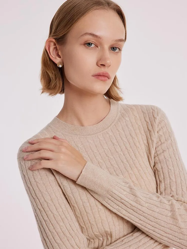 Pure Cashmere Seamless Cable Knit Women Sweater