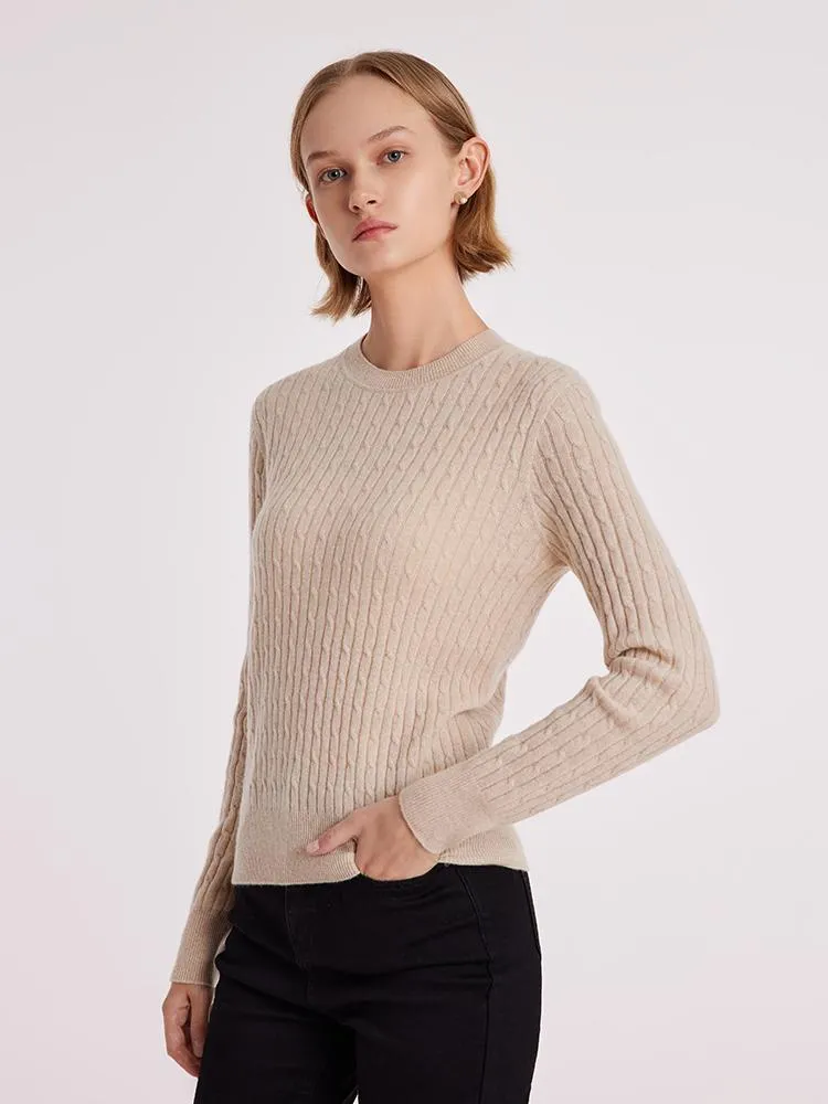 Pure Cashmere Seamless Cable Knit Women Sweater