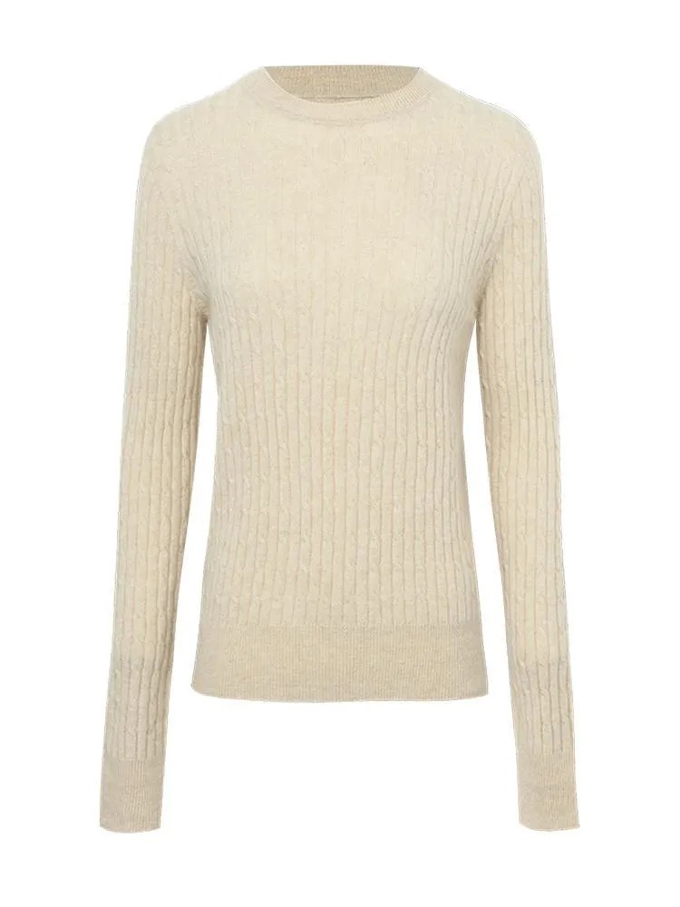 Pure Cashmere Seamless Cable Knit Women Sweater