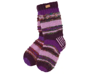 Purple Wool Socks, Wool and silk slippers, Mens or Womens Fleece Lined inside