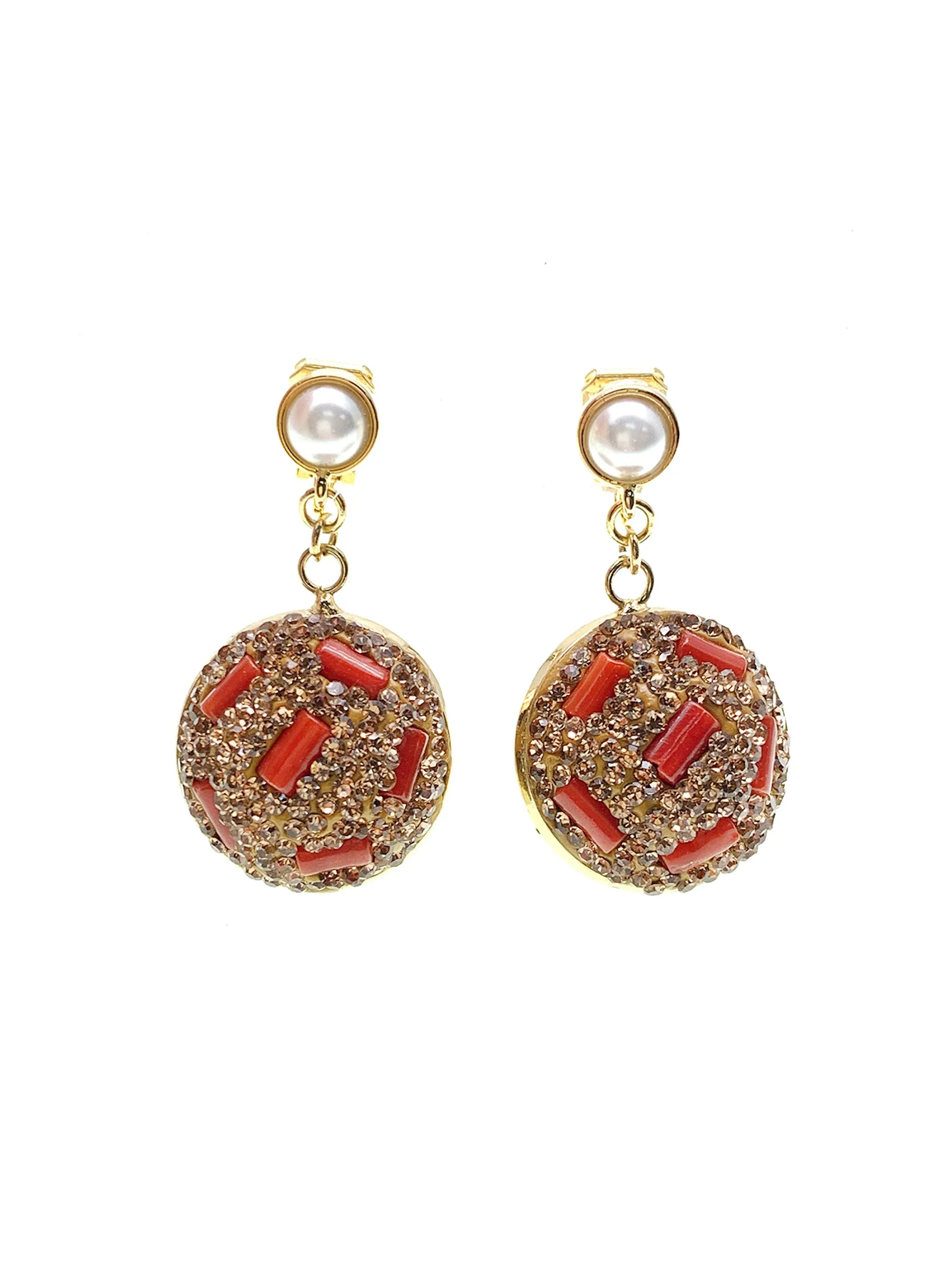 Rhinestones Bordered Corals Clip-on Earrings HE024