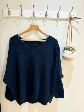 Ruby Mohair V Neck Jumper - Navy