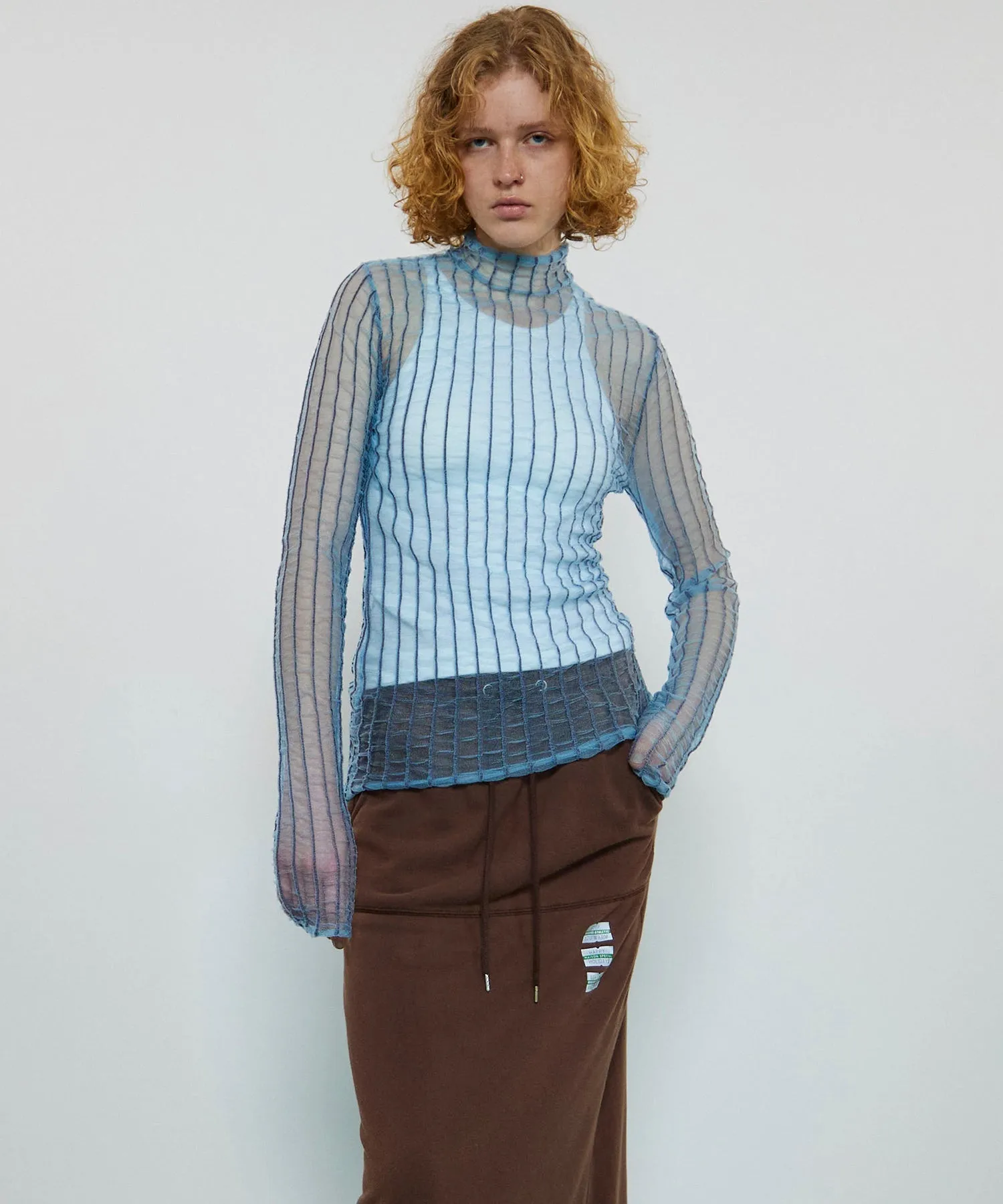 Shirring Stripe Sheer Knitwear