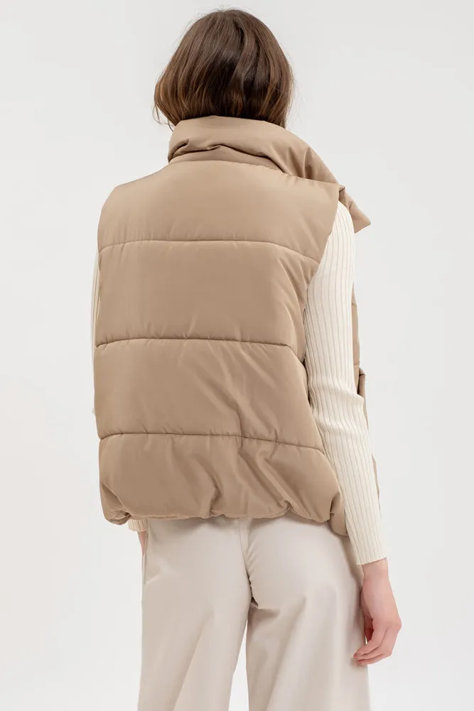 Solid Zip Up Puffer Vest in Mocha by Blu Pepper