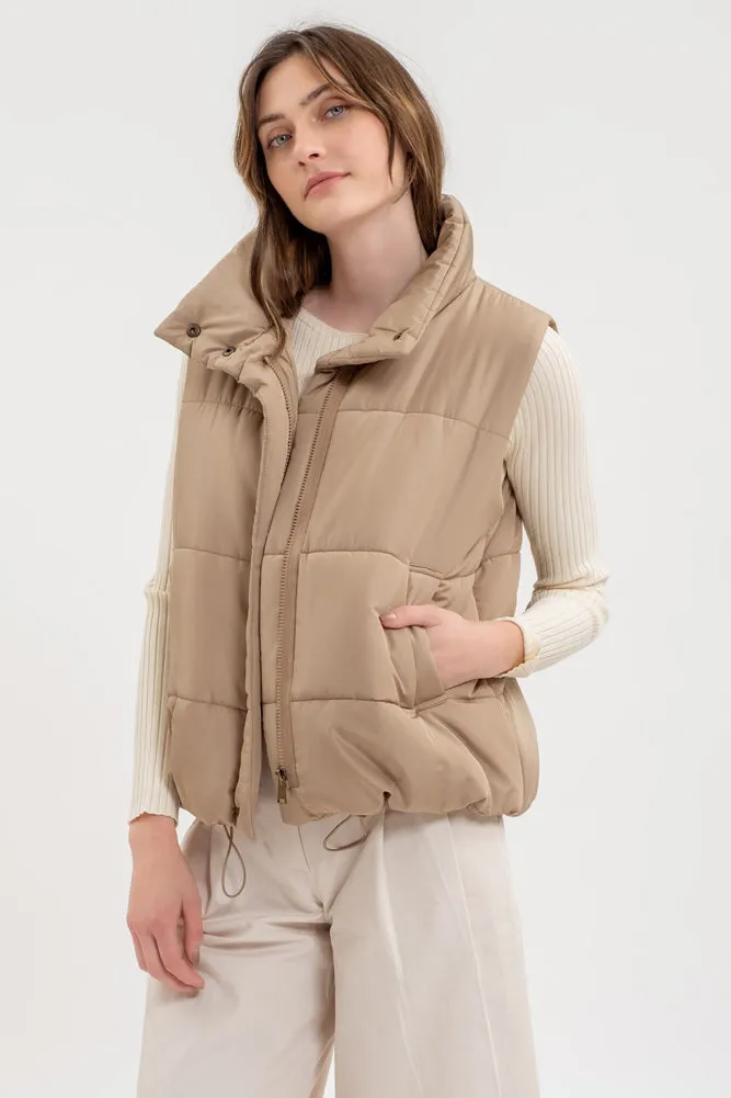 Solid Zip Up Puffer Vest in Mocha by Blu Pepper