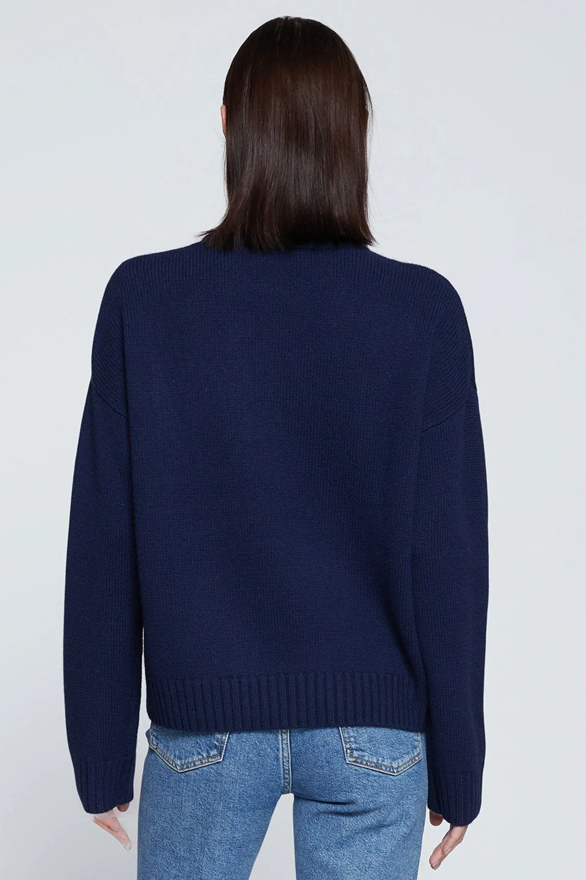 Stateside Colorblock Pocket Crew Sweater in New Navy