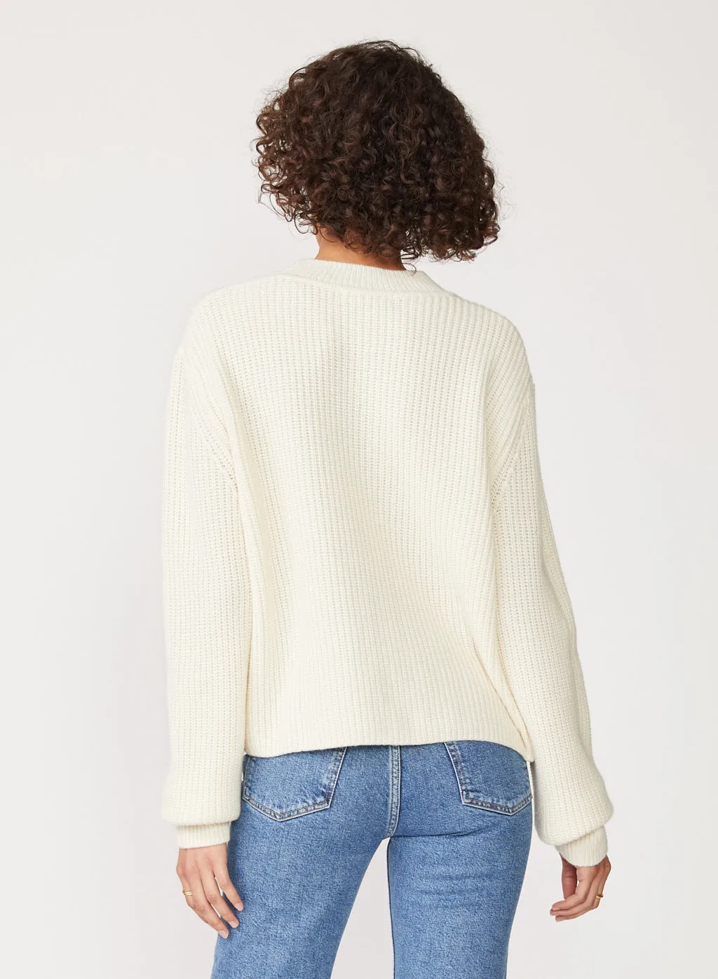 Stateside Ribbed Cashmere Tall Collar Sweater in Cream