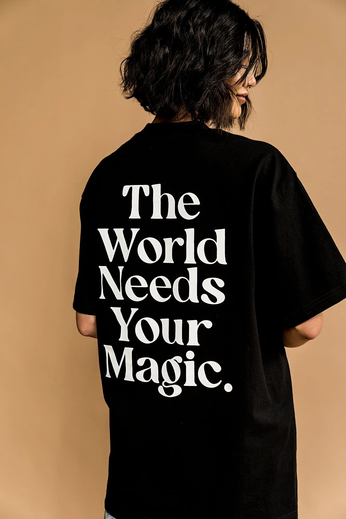 The World Needs Your Magic Oversized Tee in Black   White