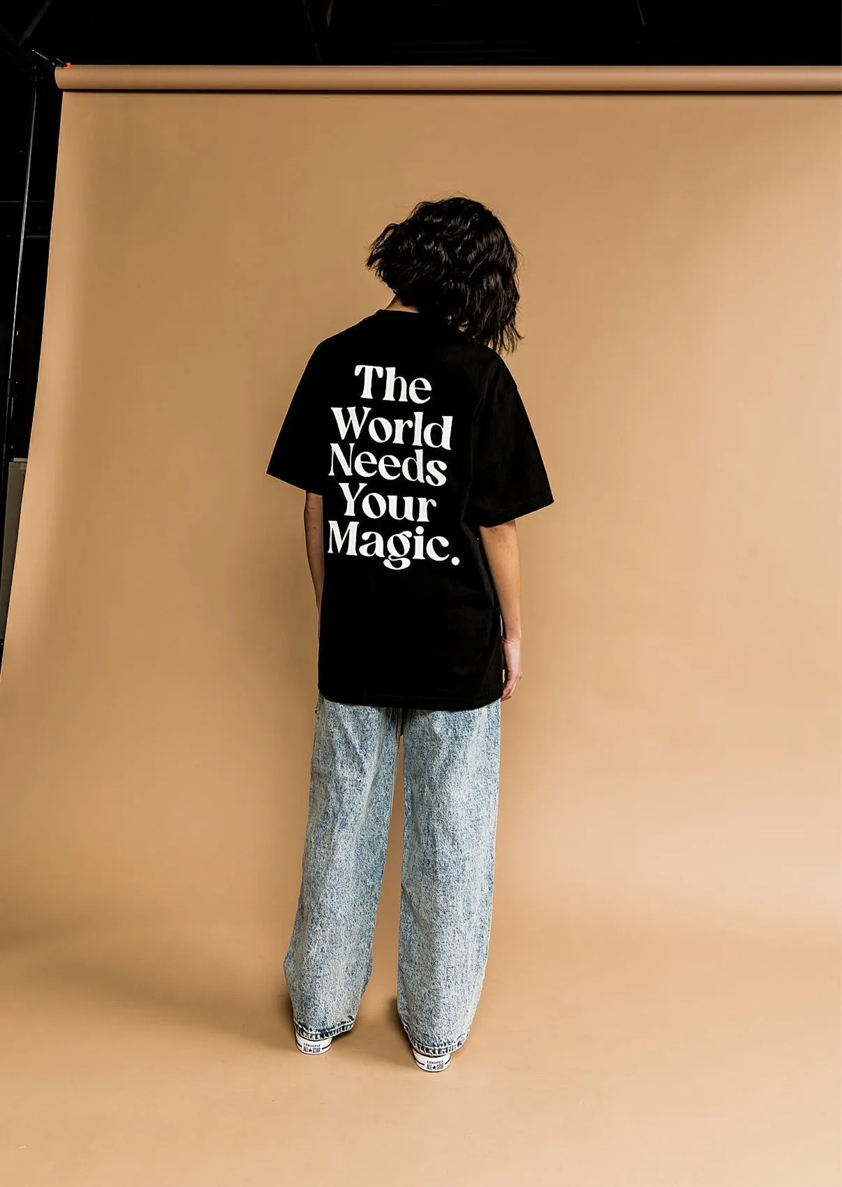 The World Needs Your Magic Oversized Tee in Black   White