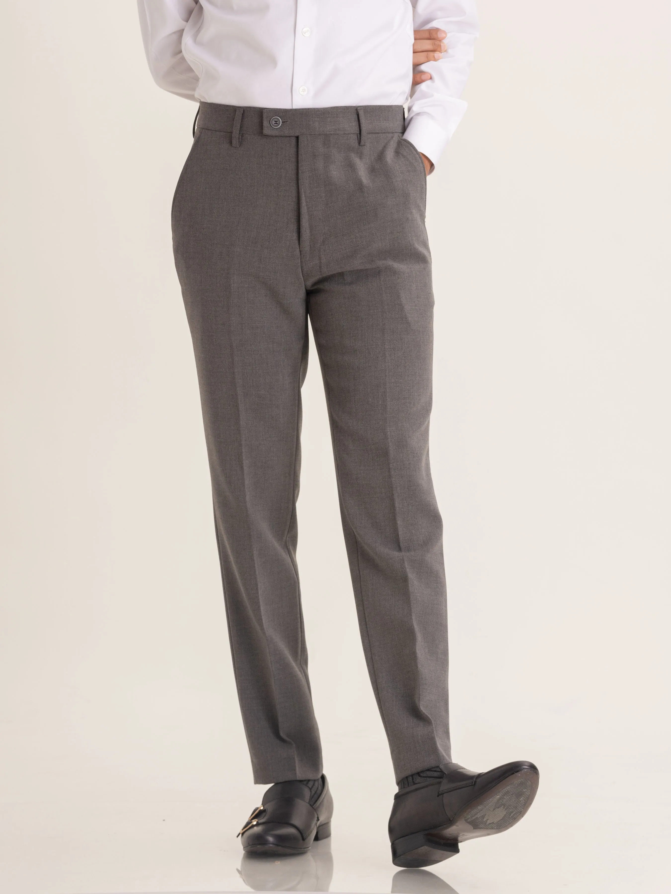 Trousers With Belt Loop - Ash Grey Plain (Stretchable)