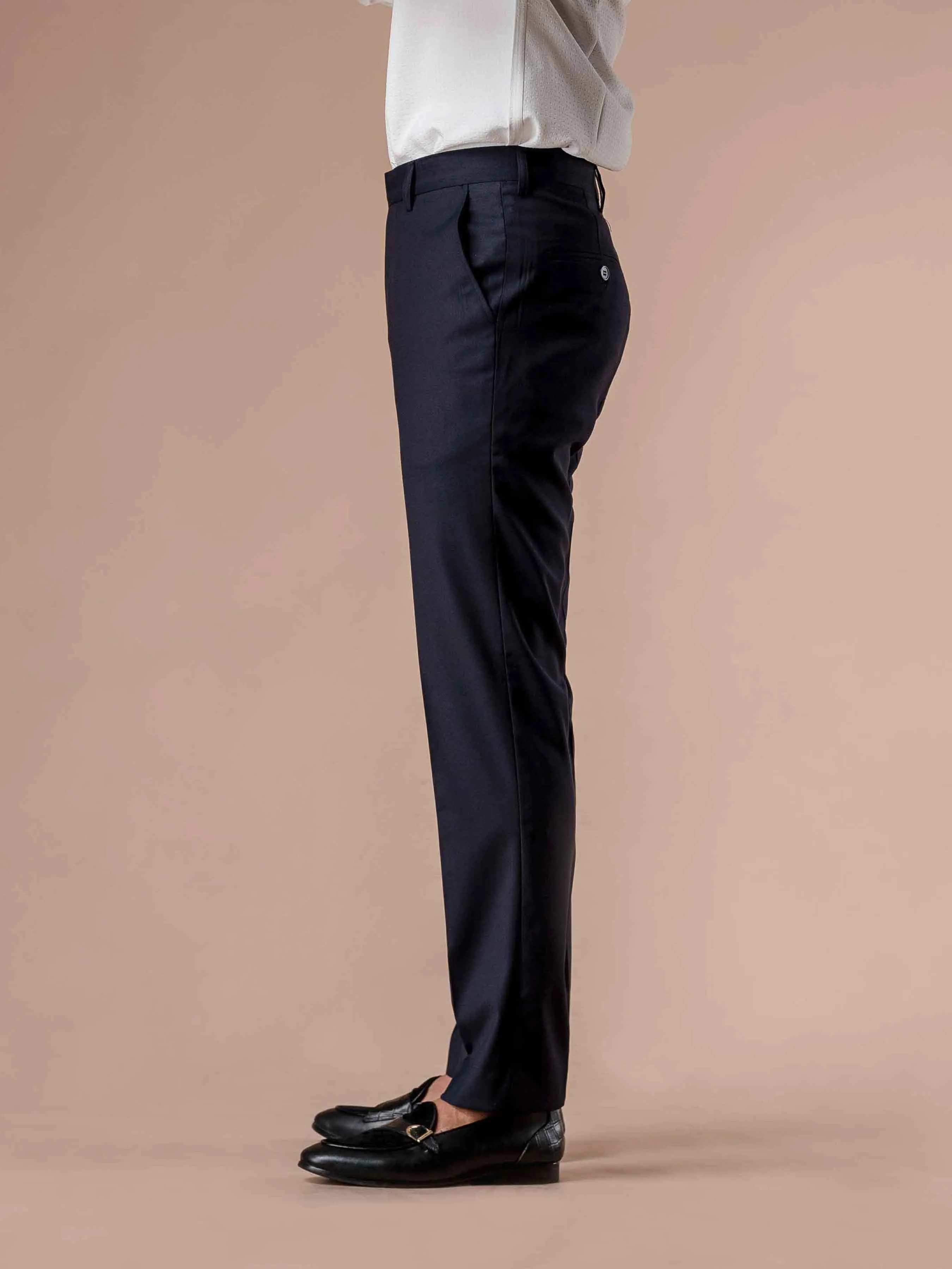 Trousers With Belt Loop - Dark Blue Plain (Stretchable)