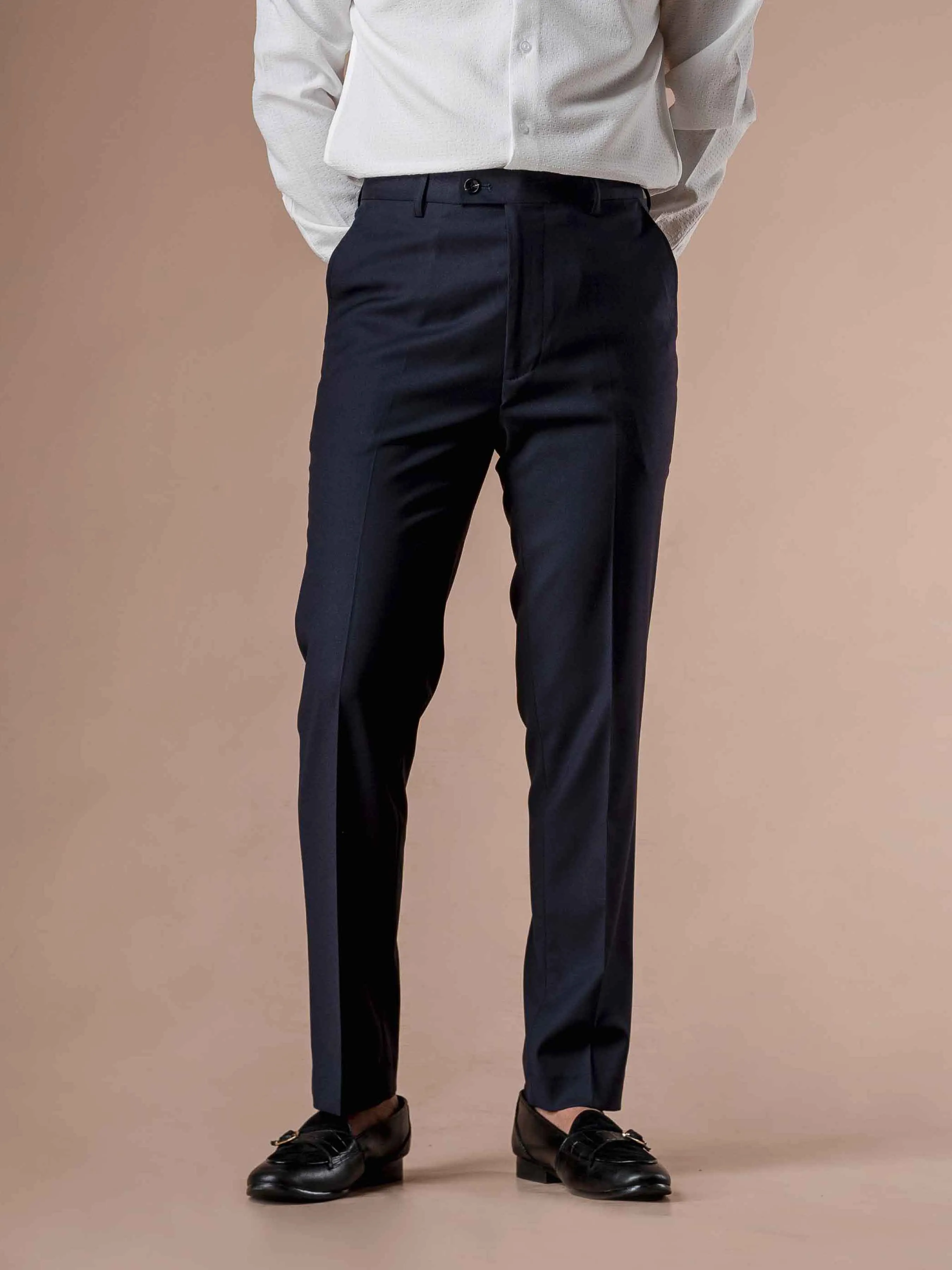 Trousers With Belt Loop - Dark Blue Plain (Stretchable)