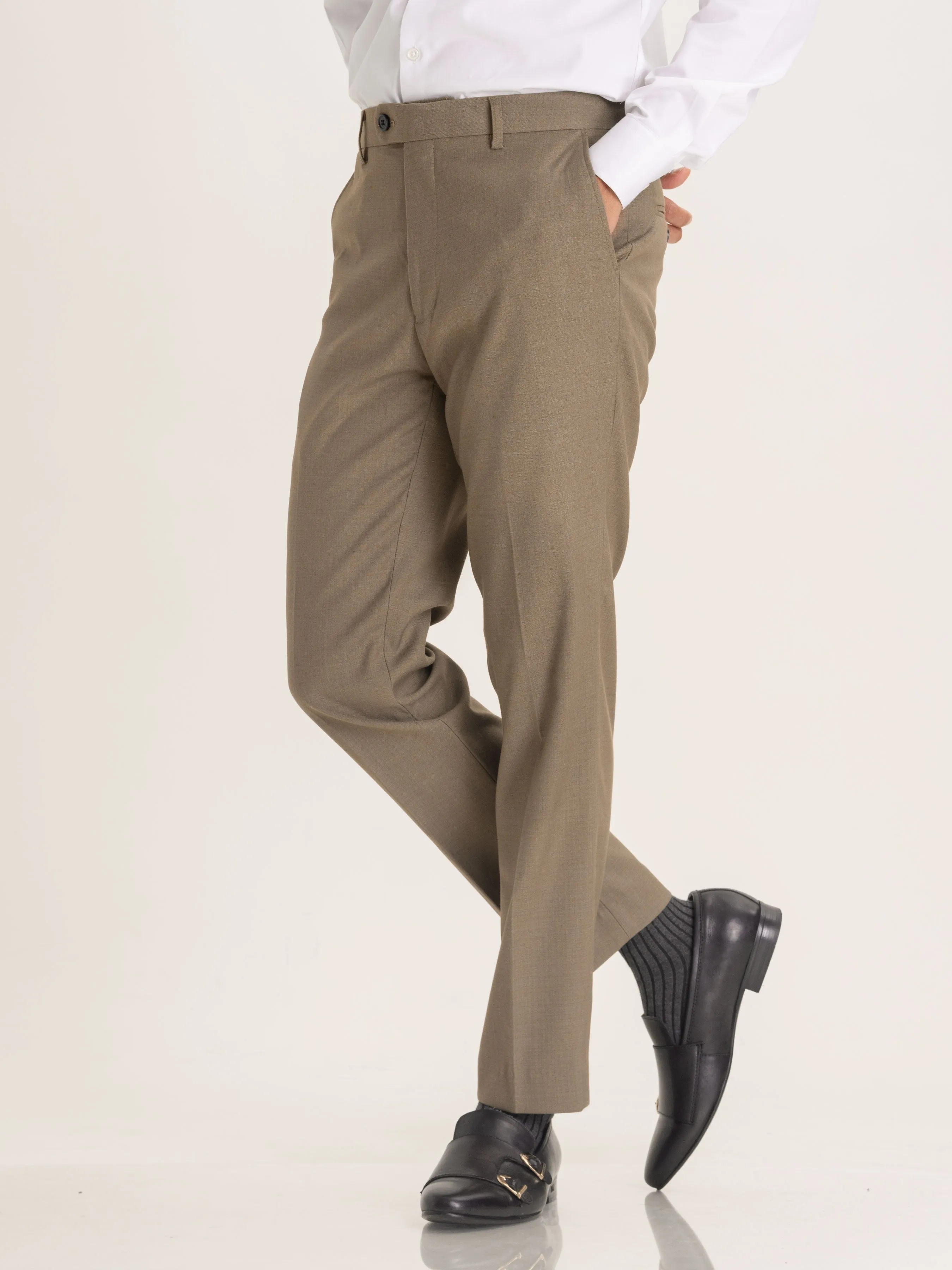 Trousers With Belt Loop -  Khakis Plain (Stretchable)