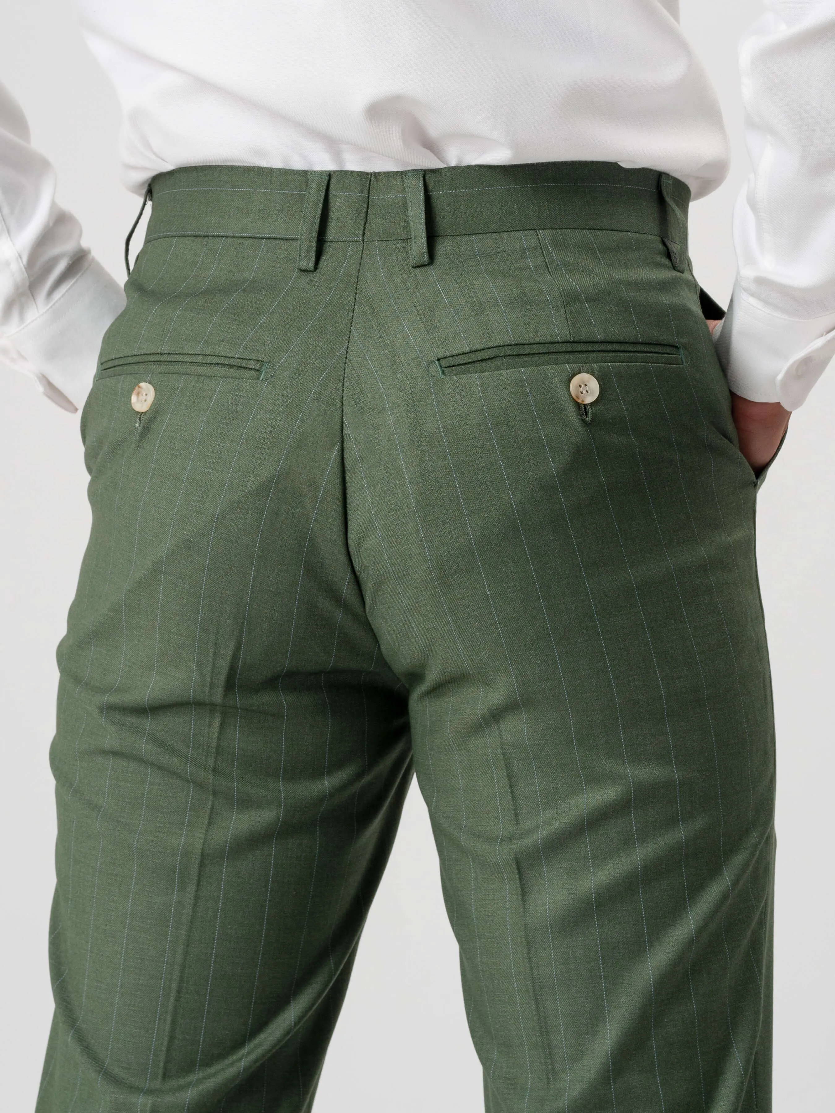 Trousers With Belt Loop -  Moss Green Stripes (Stretchable)