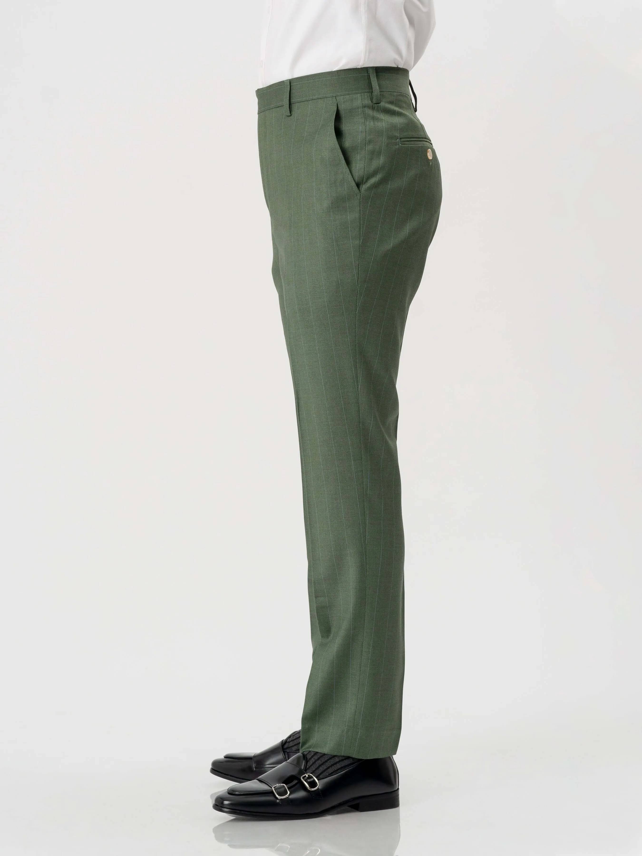 Trousers With Belt Loop -  Moss Green Stripes (Stretchable)