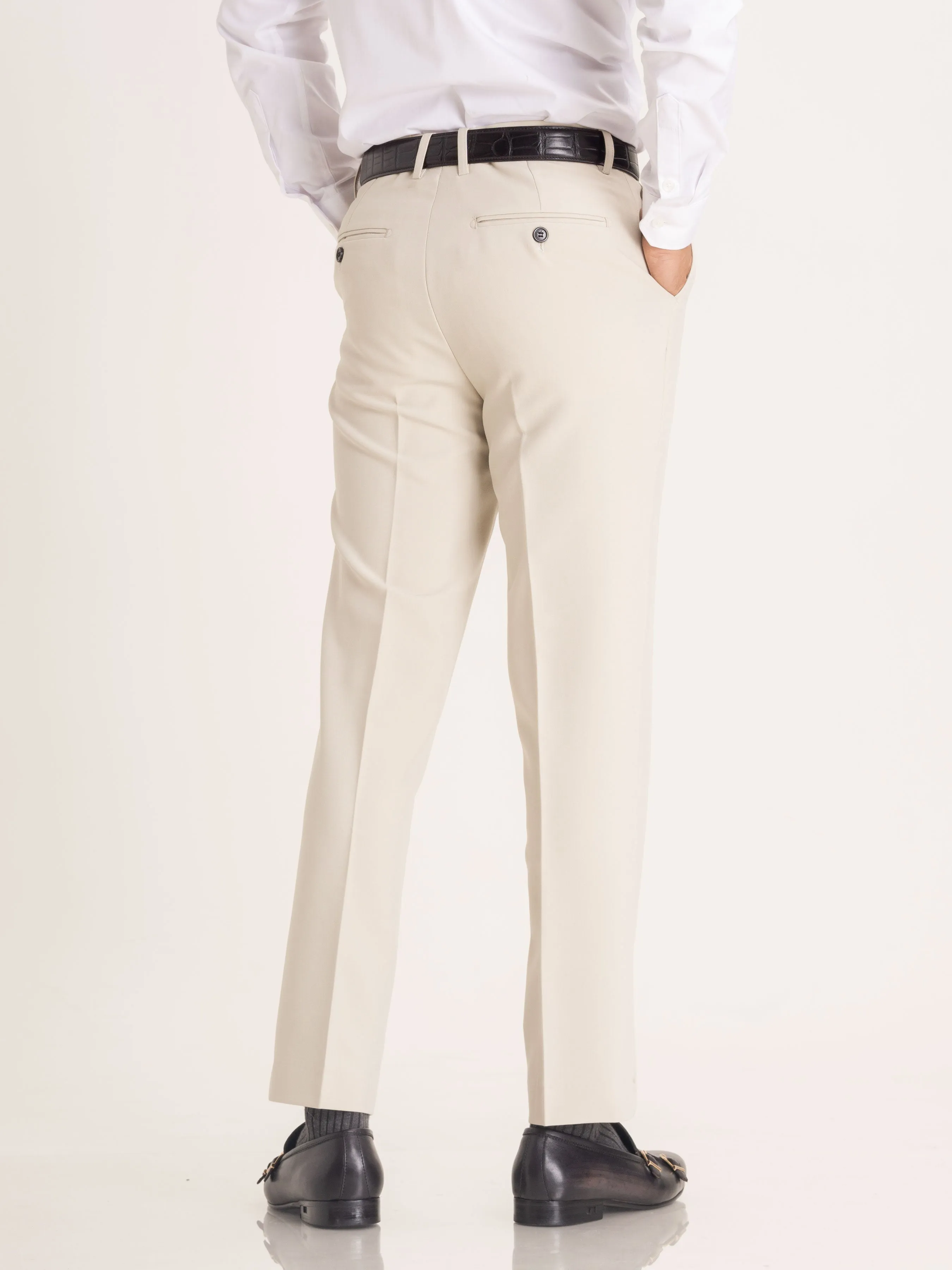 Trousers With Belt Loop - Sand White Plain (Stretchable)