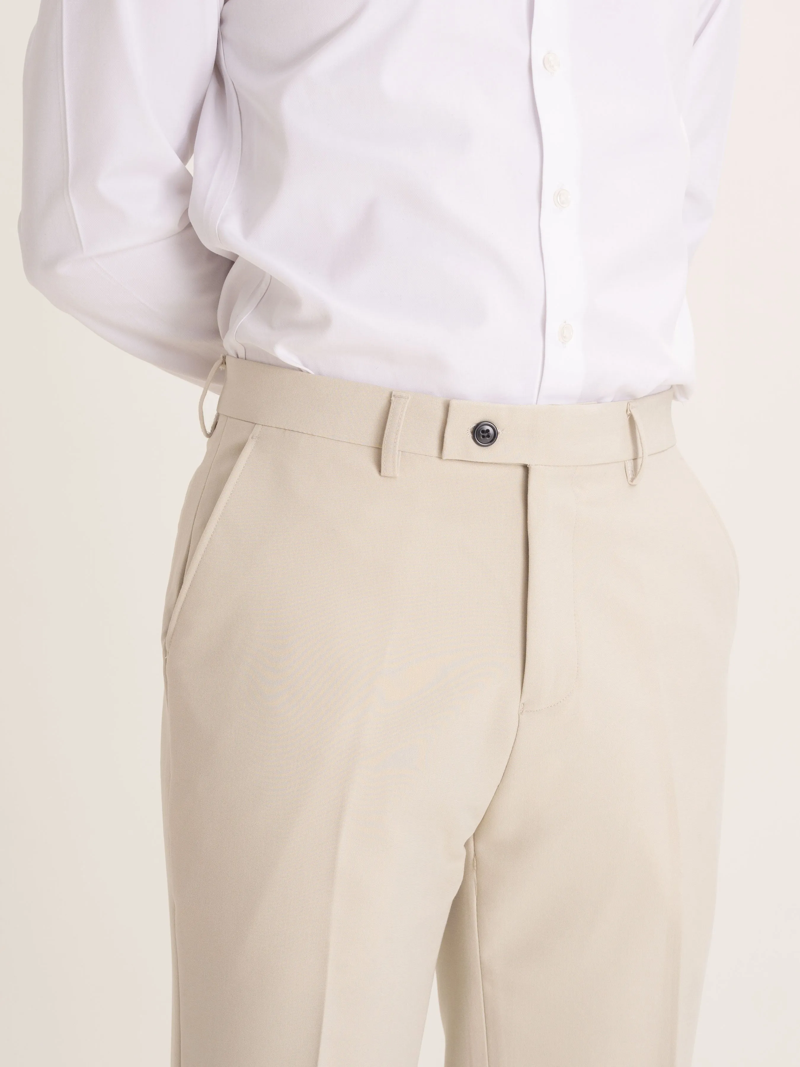 Trousers With Belt Loop - Sand White Plain (Stretchable)