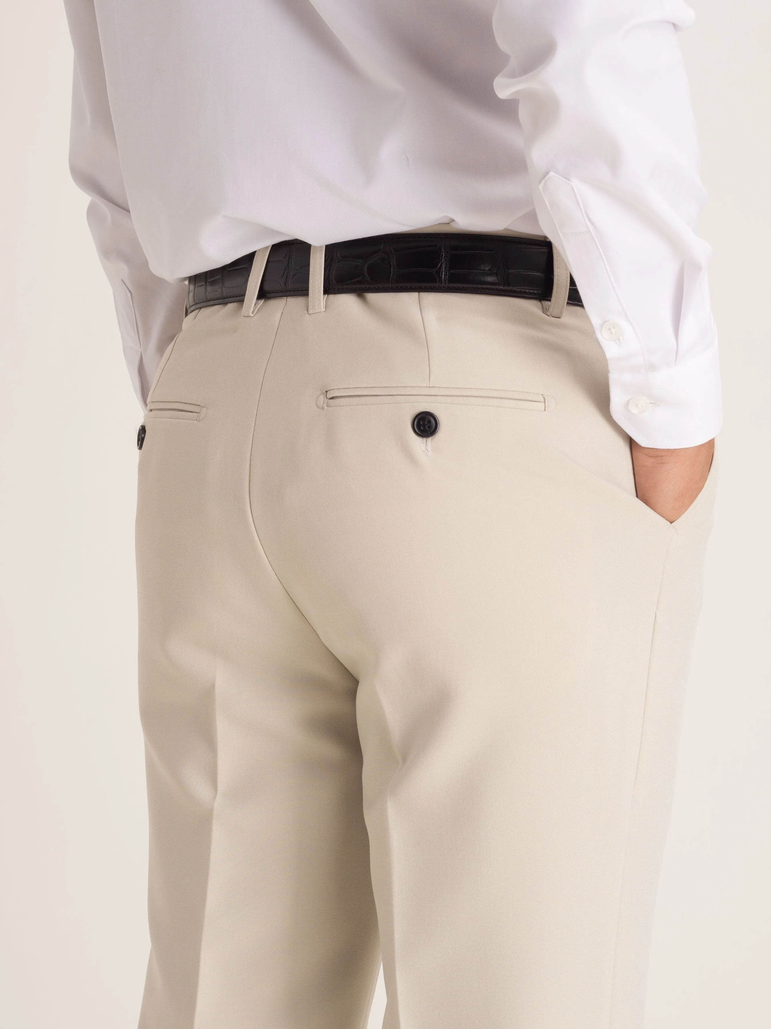 Trousers With Belt Loop - Sand White Plain (Stretchable)