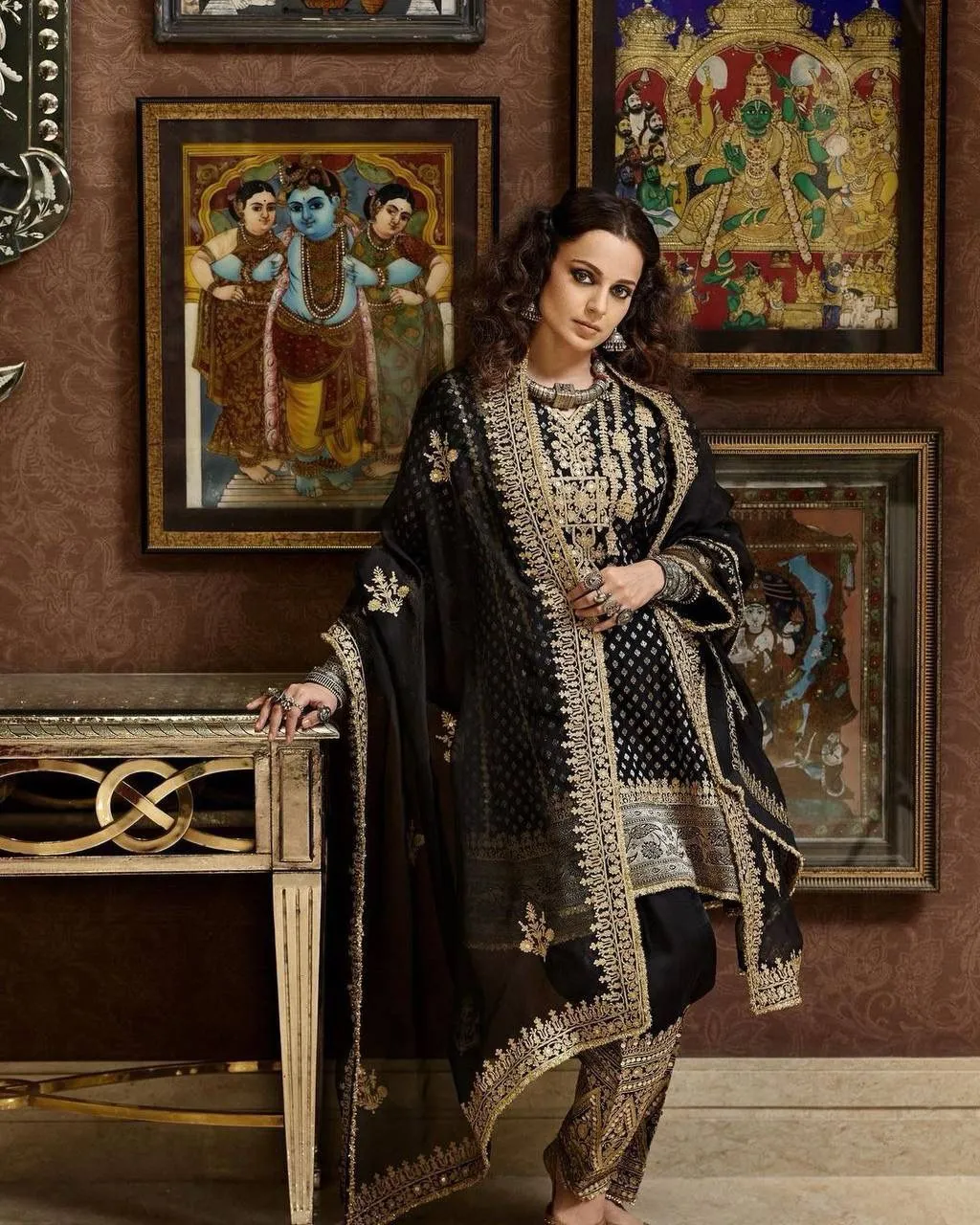 Velvet Black Party wear Kurti Plazo Suit