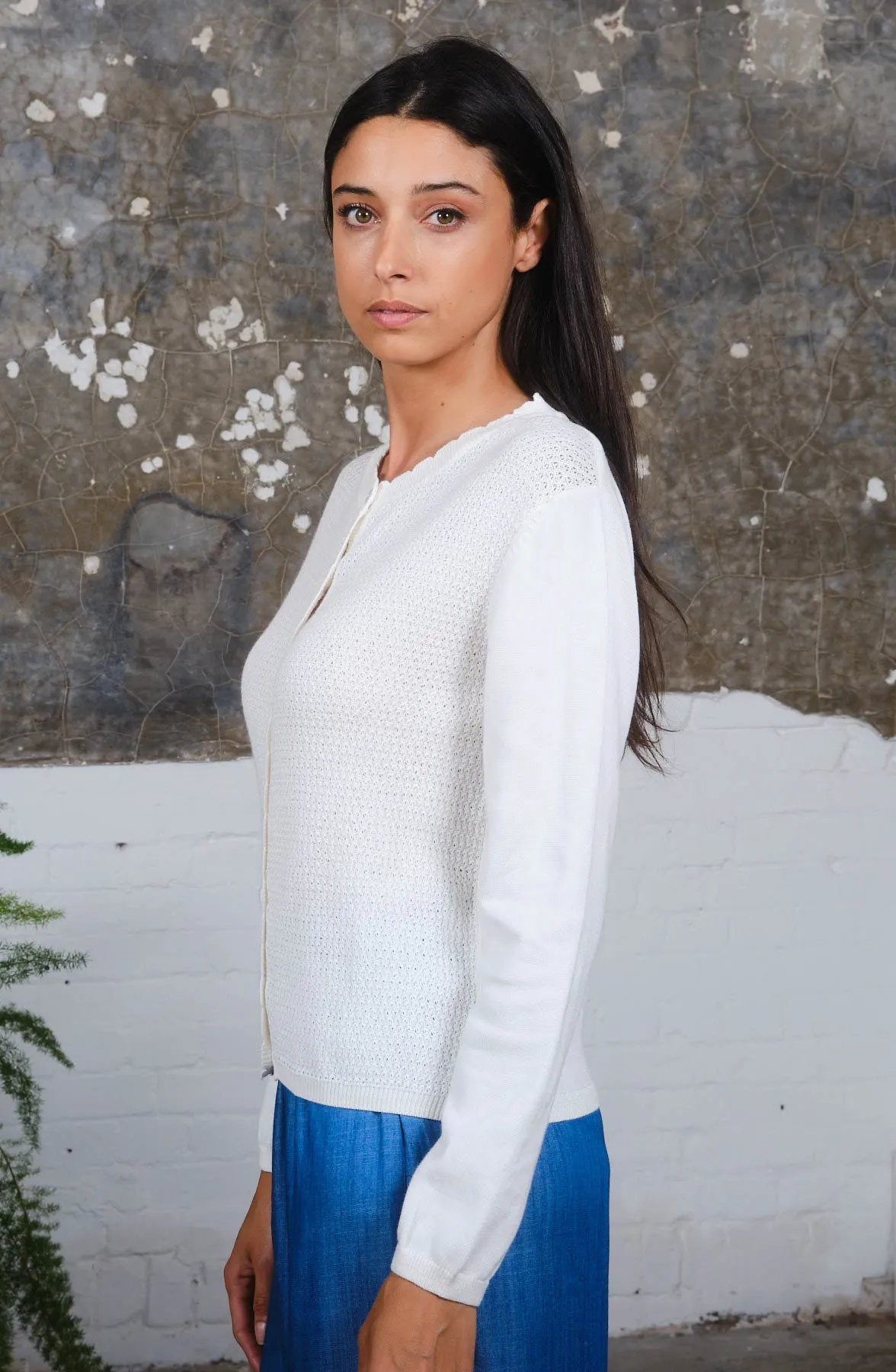 Vivien Basket Weave Cardigan in Egret White