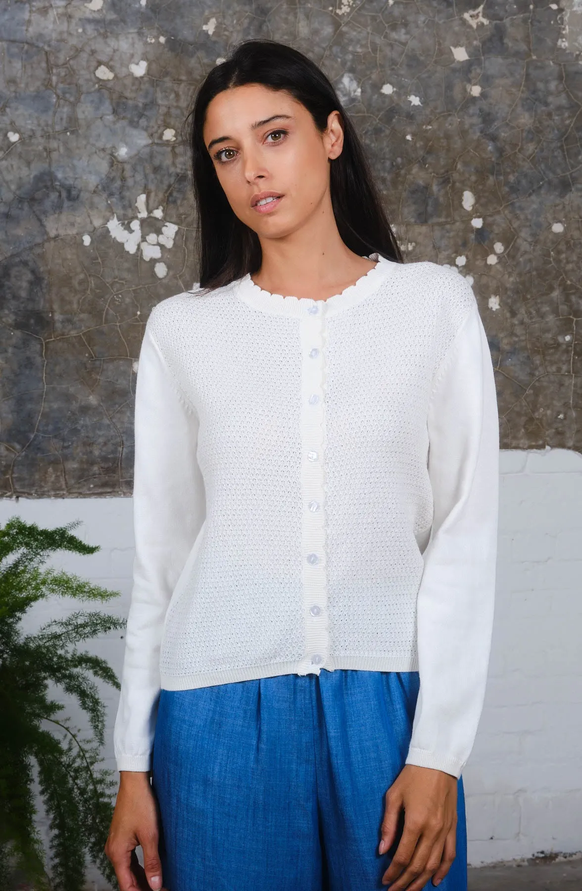 Vivien Basket Weave Cardigan in Egret White