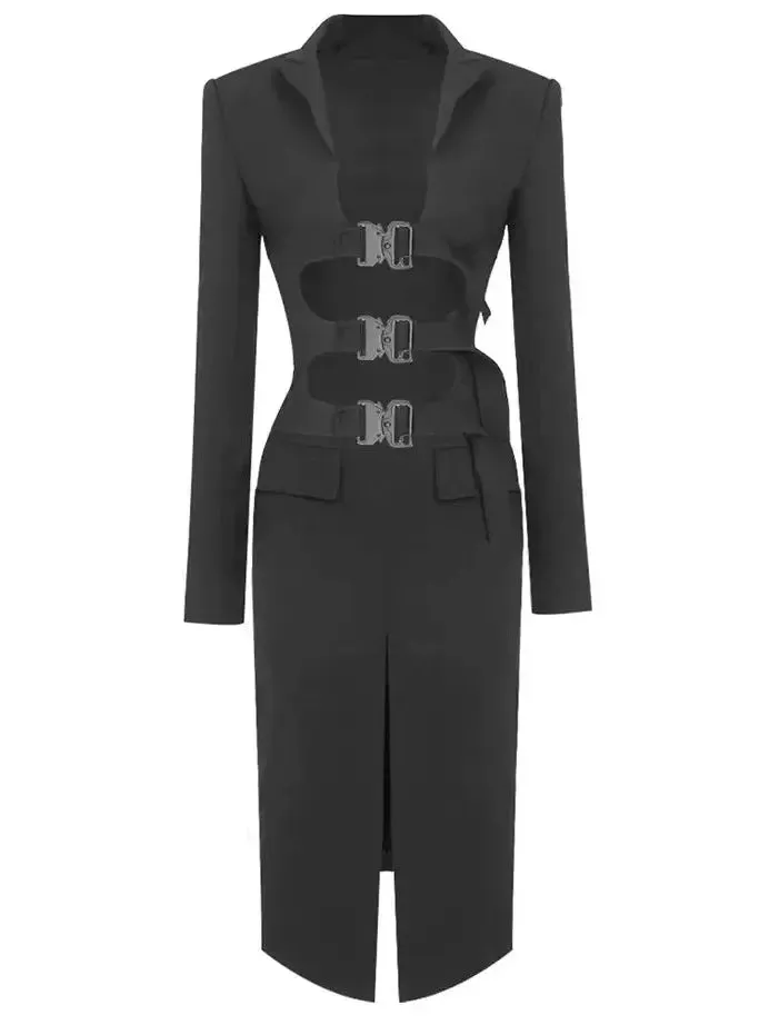 Women’s Buckled-Open-Front Trench and Skirt Set