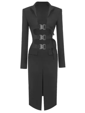 Women’s Buckled-Open-Front Trench and Skirt Set