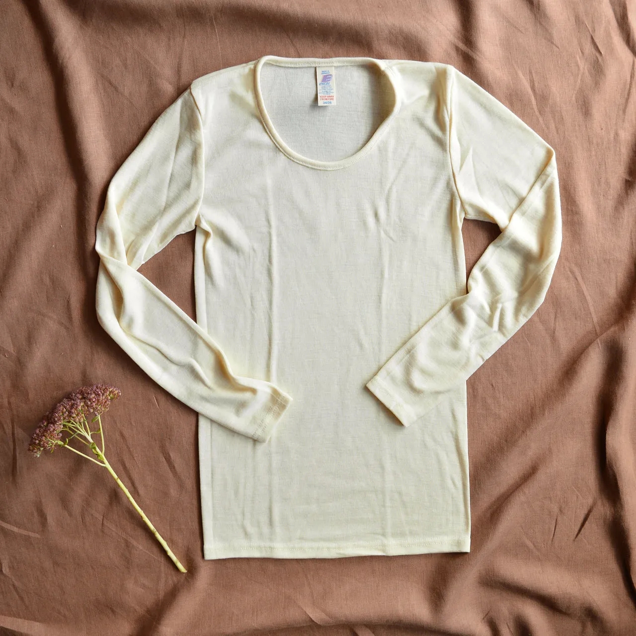 Women's Merino Wool & Silk Long Sleeve Top - Natural