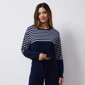 Wool Cashmere Stripe Crew Neck Sweater